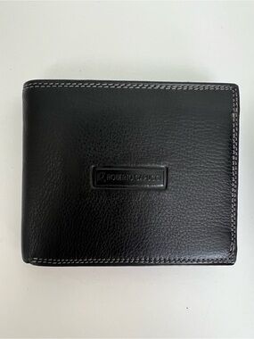 Men's Black Italian Leather Wallet - Sleek Bi-Fold Card & ID Holder